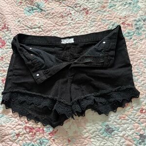 Free People Black Jean Shorts with Lace Trim